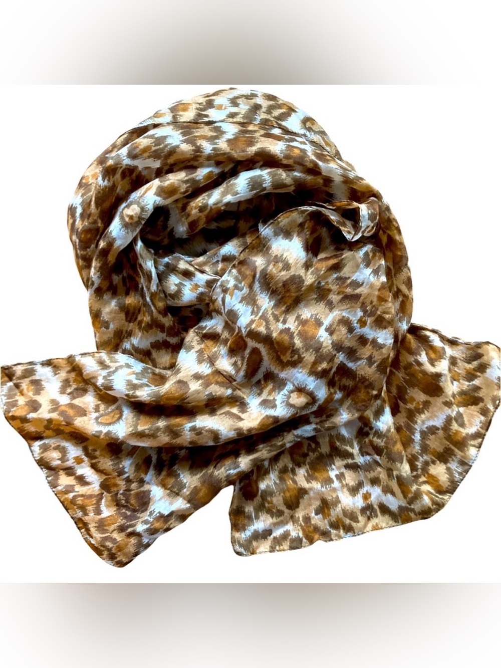 Vintage Silk Leopard Animal Print Lightweight Scarf 13”x67” Excellent Condition